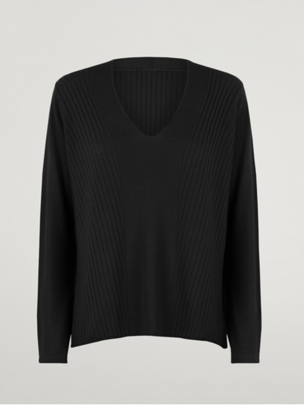 $695 Wolford 100% Virgin Wool Merino Blend Black V-Neck Knit Top Sweater Ribbed